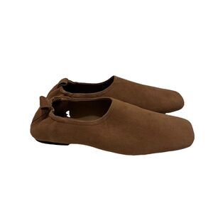 A Emery Brie Flats Tan Walnut Suede Leather Women EUR Size 39 Square Toe Slip On